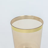 25 Pack Amber Gold Crystal Plastic Tumbler Glasses with Gold Rim, 10oz Disposable Drink