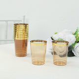 25 Pack Amber Gold Crystal Plastic Tumbler Glasses with Gold Rim, 10oz Disposable Drink