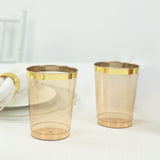 25 Pack Amber Gold Crystal Plastic Tumbler Glasses with Gold Rim, 10oz Disposable Drink