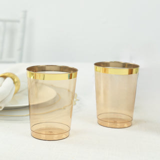 <h3 style="margin-left:0px;"><strong>Elegant Crystal Amber Gold Rimmed Plastic Party Cups</strong>