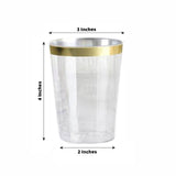25 Pack | 10oz Clear Crystal Collection Plastic Disposable Cups With Gold Rim