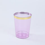 25 Pack Purple Crystal Plastic Tumbler Glasses with Gold Rim, 10oz