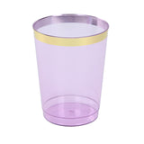 25 Pack Purple Crystal Plastic Tumbler Glasses with Gold Rim, 10oz#whtbkgd