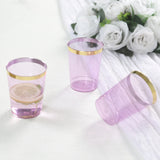 25 Pack Purple Crystal Plastic Tumbler Glasses with Gold Rim, 10oz