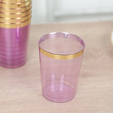 25 Pack Purple Crystal Plastic Tumbler Glasses with Gold Rim, 10oz