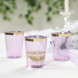 25 Pack Purple Crystal Plastic Tumbler Glasses with Gold Rim, 10oz