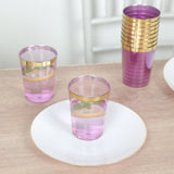 25 Pack Purple Crystal Plastic Tumbler Glasses with Gold Rim, 10oz