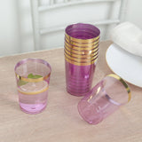 25 Pack Purple Crystal Plastic Tumbler Glasses with Gold Rim, 10oz