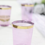 25 Pack Purple Crystal Plastic Tumbler Glasses with Gold Rim, 10oz