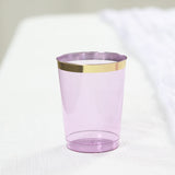 25 Pack Purple Crystal Plastic Tumbler Glasses with Gold Rim, 10oz