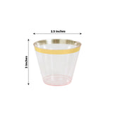 25 Pack 9oz Crystal Transparent Blush Short Disposable Tumbler Glasses with Gold Rim