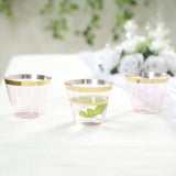 25 Pack 9oz Crystal Transparent Blush Short Disposable Tumbler Glasses with Gold Rim