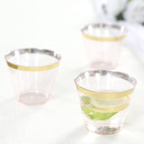 25 Pack 9oz Crystal Transparent Blush Short Disposable Tumbler Glasses with Gold Rim