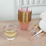 25 Pack 9oz Crystal Transparent Blush Short Disposable Tumbler Glasses with Gold Rim