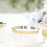 25 Pack 9oz Crystal Transparent Blush Short Disposable Tumbler Glasses with Gold Rim