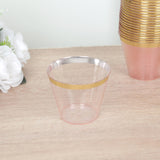 25 Pack 9oz Crystal Transparent Blush Short Disposable Tumbler Glasses with Gold Rim