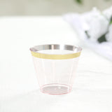 25 Pack 9oz Crystal Transparent Blush Short Disposable Tumbler Glasses with Gold Rim