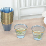 25 Pack 9oz Crystal Dusty Blue Gold Rimmed Short Disposable Tumbler Glasses