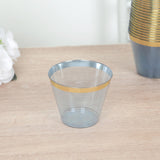 25 Pack 9oz Crystal Dusty Blue Gold Rimmed Short Disposable Tumbler Glasses