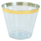 25 Pack 9oz Crystal Dusty Blue Gold Rimmed Short Disposable Tumbler Glasses#whtbkgd