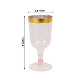 12 Pack Plastic Short Stem Wine Glasses Transparent Blush/Gold Rim - Stylish Disposable Drinkware 6oz