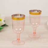 12 Pack Plastic Short Stem Wine Glasses Transparent Blush/Gold Rim - Stylish Disposable Drinkware 6oz