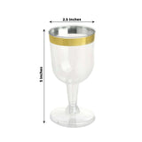 12 Pack | 6oz Clear / Gold Rim Short Stem Plastic Wine Glasses Disposable Cups