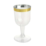 12 Pack | 6oz Clear / Gold Rim Short Stem Plastic Wine Glasses Disposable Cups#whtbkgd