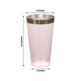 12 Pack Transparent Blush Plastic Cups Drinking Tumblers with Gold Rim, 17oz Disposable