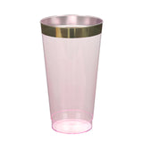 12 Pack Transparent Blush Plastic Cups Drinking Tumblers with Gold Rim, 17oz Disposable#whtbkgd