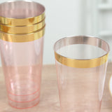 12 Pack Transparent Blush Plastic Cups Drinking Tumblers with Gold Rim, 17oz Disposable Party Cups