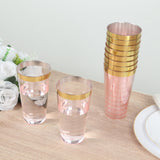 12 Pack Transparent Blush Plastic Cups Drinking Tumblers with Gold Rim, 17oz Disposable Party Cups