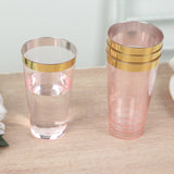 12 Pack Transparent Blush Plastic Cups Drinking Tumblers with Gold Rim, 17oz Disposable Party Cups