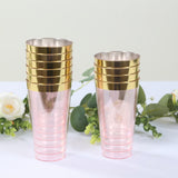 12 Pack Transparent Blush Plastic Cups Drinking Tumblers with Gold Rim, 17oz Disposable Party Cups