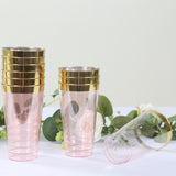 12 Pack Transparent Blush Plastic Cups Drinking Tumblers with Gold Rim, 17oz Disposable Party Cups