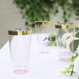 12 Pack Transparent Blush Plastic Cups Drinking Tumblers with Gold Rim, 17oz Disposable Party Cups