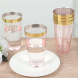 12 Pack Transparent Blush Plastic Cups Drinking Tumblers with Gold Rim, 17oz Disposable Party Cups