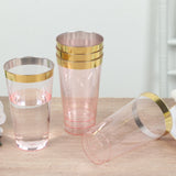 12 Pack Transparent Blush Plastic Cups Drinking Tumblers with Gold Rim, 17oz Disposable Party Cups