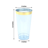 12 Pack Dusty Blue Plastic Cups Drinking Tumblers with Gold Rim, 17oz