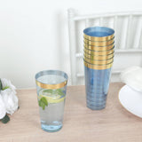 12 Pack Dusty Blue Plastic Cups Drinking Tumblers with Gold Rim, 17oz 