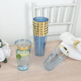 12 Pack Dusty Blue Plastic Cups Drinking Tumblers with Gold Rim, 17oz 