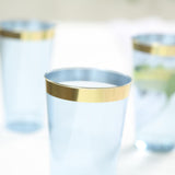 12 Pack Dusty Blue Plastic Cups Drinking Tumblers with Gold Rim, 17oz 