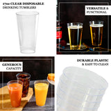12 Pack Clear Plastic Cups Drinking Tumblers, 17oz Disposable Party Cups