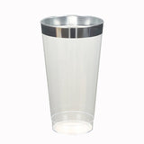 12 Pack Clear Plastic Cups Drinking Tumblers with Silver Rim, 17oz Disposable Party Cups#whtbkgd