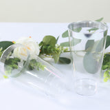 12 Pack Clear Plastic Cups Drinking Tumblers with Silver Rim, 17oz Disposable Party Cups - 5.5inch