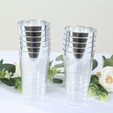 12 Pack Clear Plastic Cups Drinking Tumblers with Silver Rim, 17oz Disposable Party Cups - 5.5inch