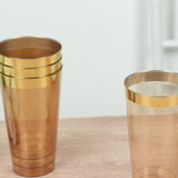 12 Pack Amber Plastic Cups Drinking Tumblers with Gold Rim, 17oz Disposable Party Cups - 5.5inch