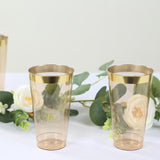 12 Pack Amber Plastic Cups Drinking Tumblers with Gold Rim, 17oz Disposable Party Cups - 5.5inch