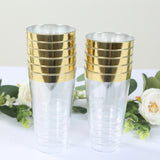 12 Pack Clear Plastic Party Cups with Gold Rim, 17oz Disposable Cups Drinking Tumblers - 5.5"