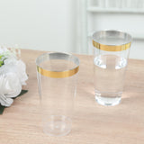 12 Pack Clear Plastic Party Cups with Gold Rim, 17oz Disposable Cups Drinking Tumblers - 5.5"